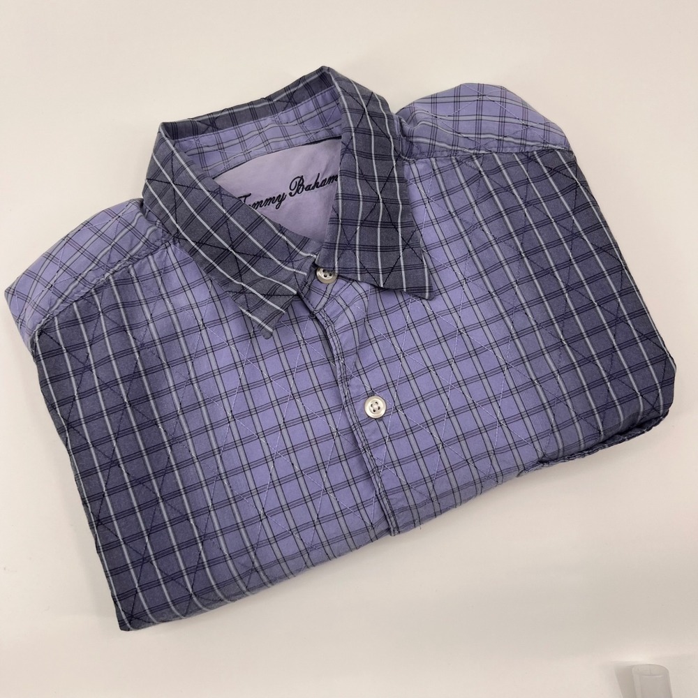 Tommy Bahama Mens Shirt Button‎ Down Plaid Silk Cotton Blend Size M